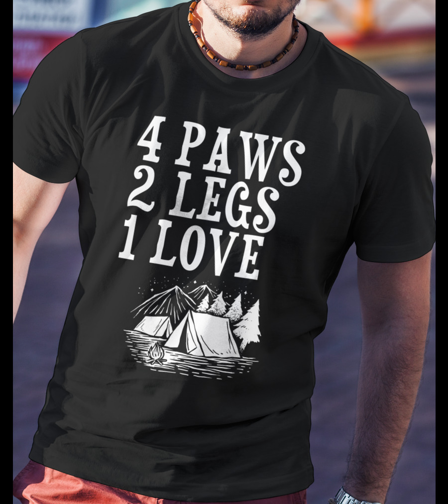 4 Paws 2 Legs 1 Love Dog Camping Lover Adventure Tent Campfire T-Shirt