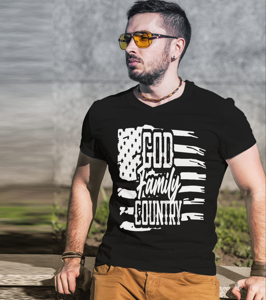 American Flag God Family Country Patriot Party Decor USA T-Shirt