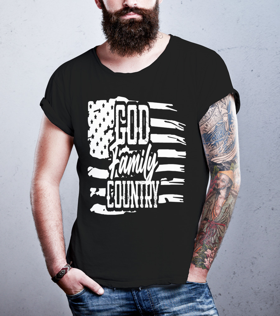 American Flag God Family Country Patriot Party Decor USA T-Shirt