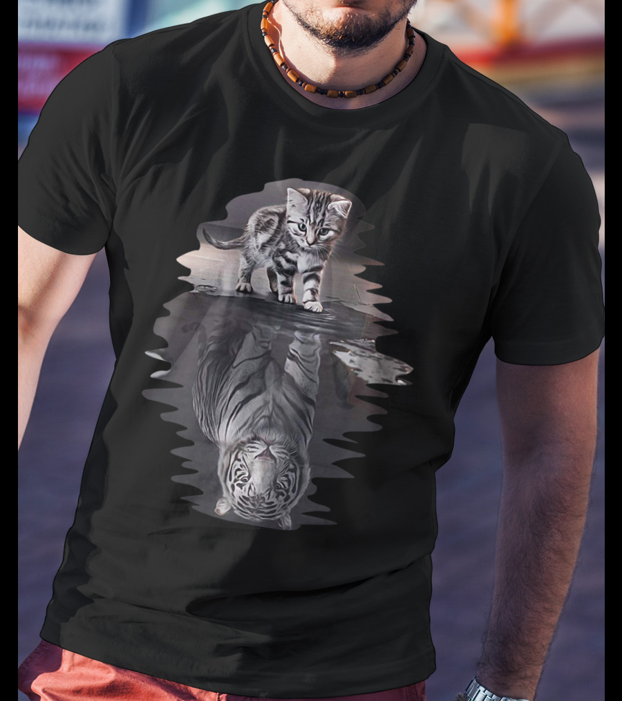 Cat Reflection As Tiger In Water T-Shirt