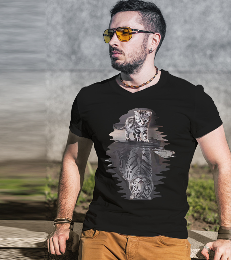 Cat Reflection As Tiger In Water T-Shirt