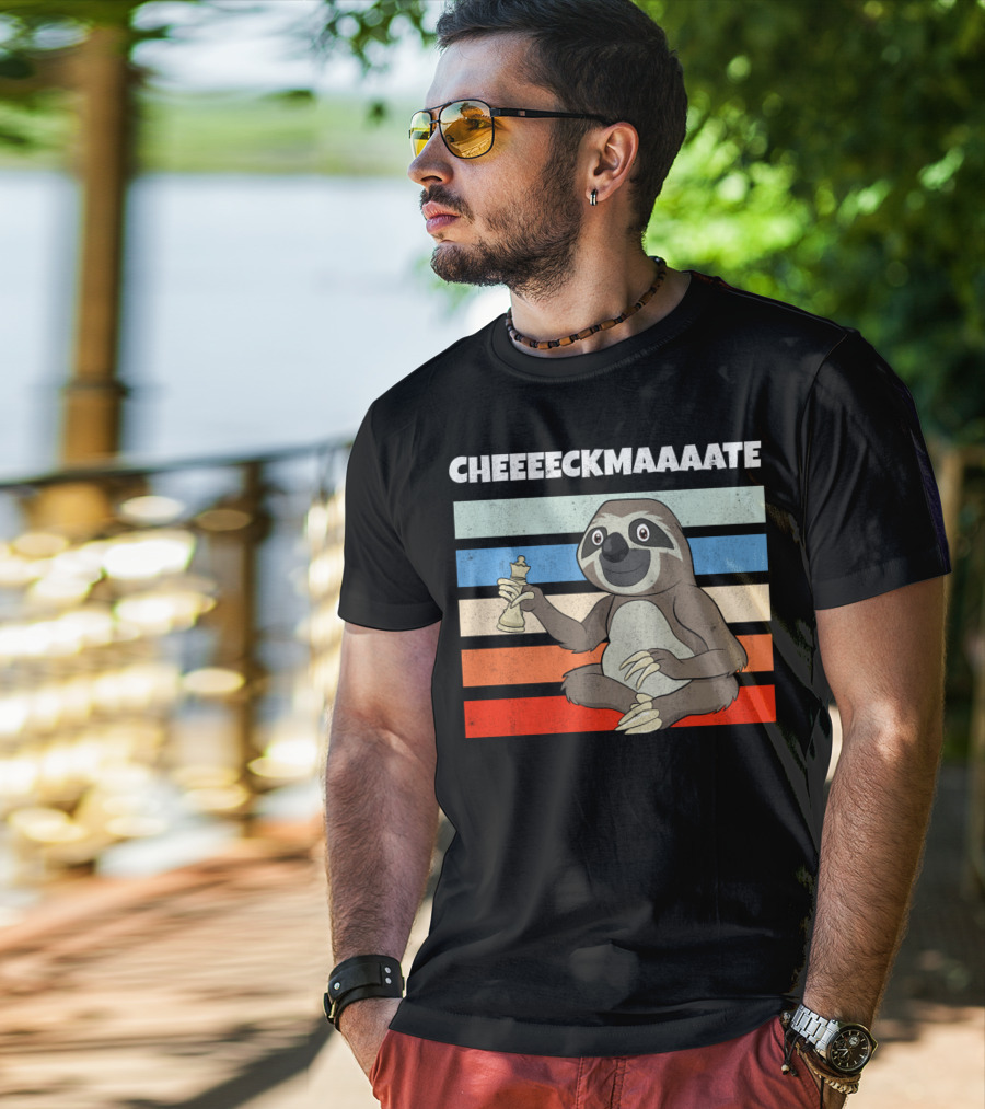 Cheeeckmaaaate Chess Sloth Holding Pawn T-Shirt