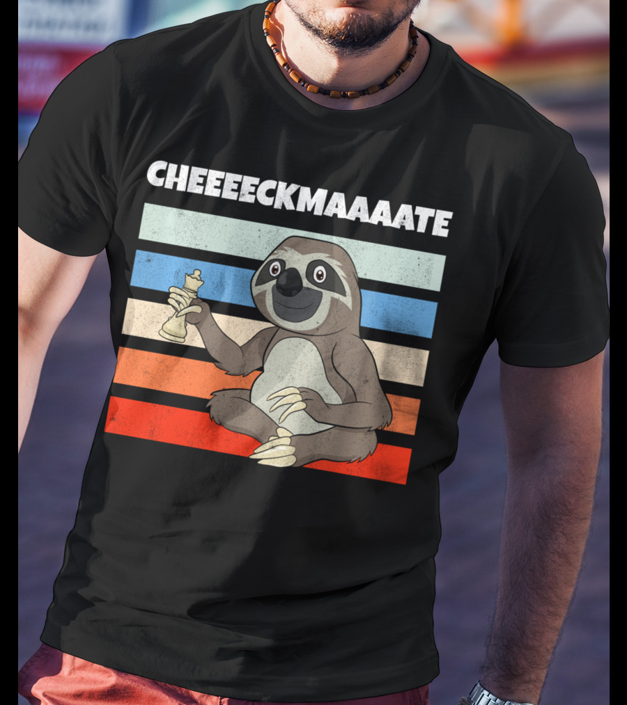 Cheeeckmaaaate Chess Sloth Holding Pawn T-Shirt