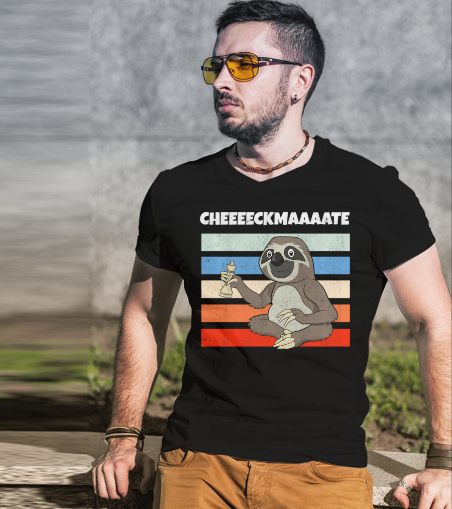 Cheeeckmaaaate Chess Sloth Holding Pawn T-Shirt