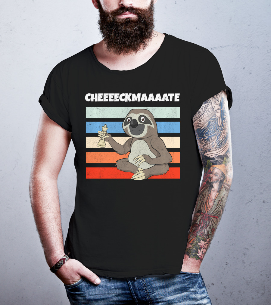 Cheeeckmaaaate Chess Sloth Holding Pawn T-Shirt
