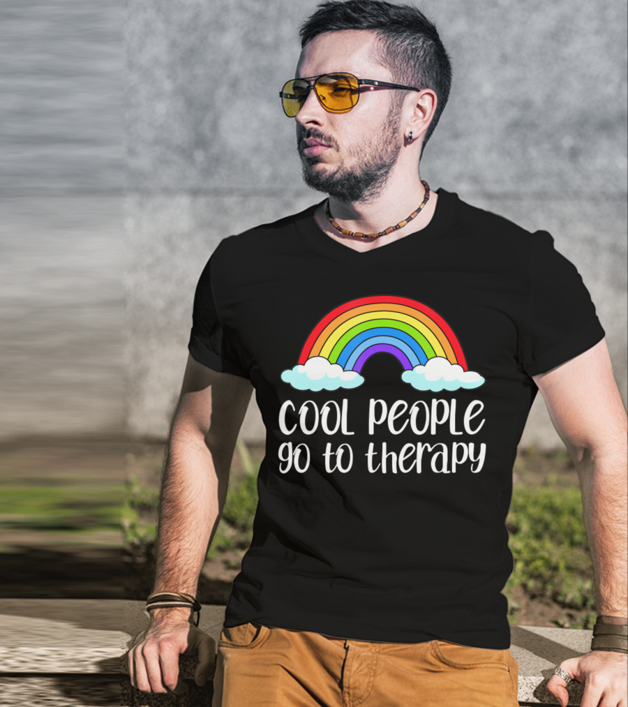 Cool People Go To Therapy Rainbow Mental Health Awareness T-Shirt