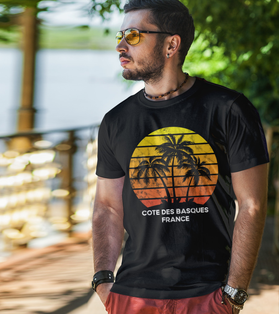 Cote Des Basques France Beach Vacation Palm Trees Sunset T-Shirt