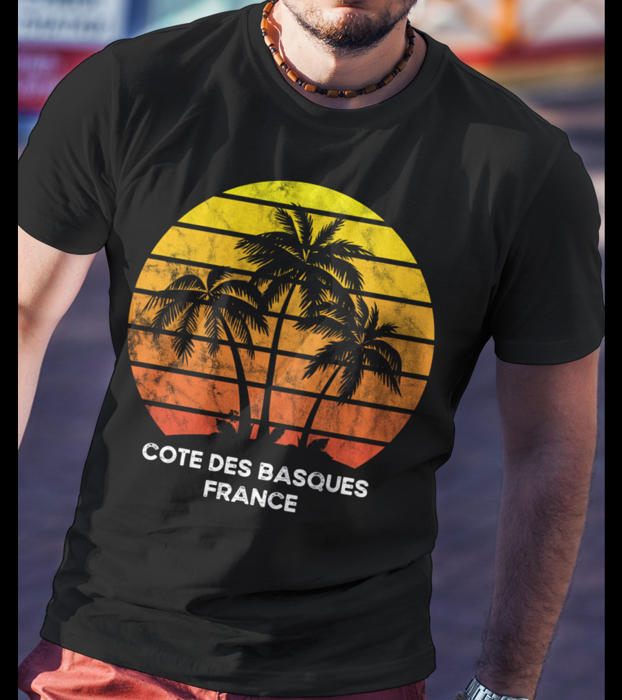 Cote Des Basques France Beach Vacation Palm Trees Sunset T-Shirt
