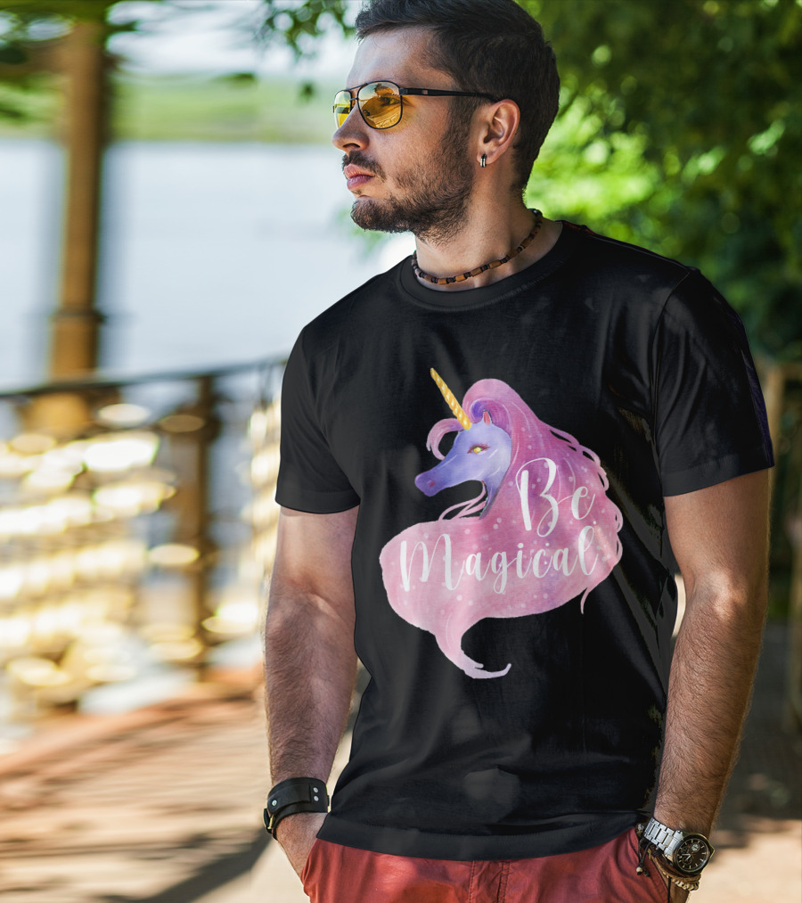Be Magical Cute Unicorn Watercolor Pink Purple T-Shirt