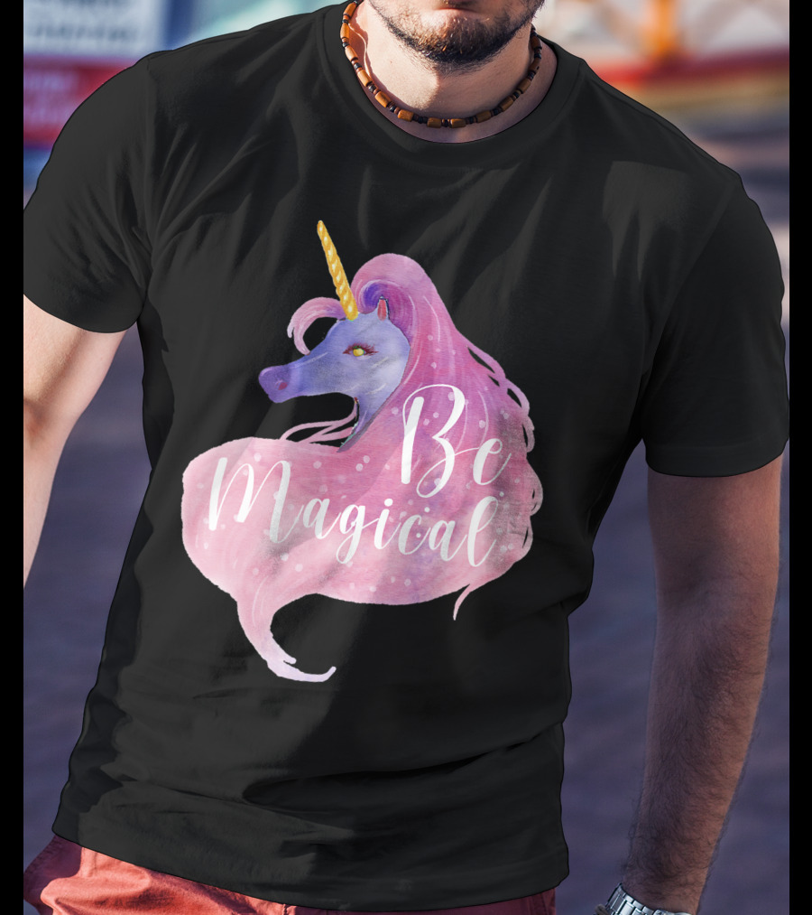 Be Magical Cute Unicorn Watercolor Pink Purple T-Shirt