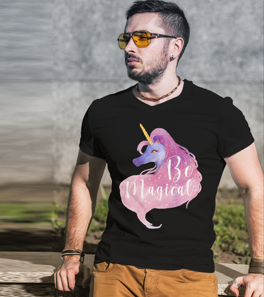 Be Magical Cute Unicorn Watercolor Pink Purple T-Shirt