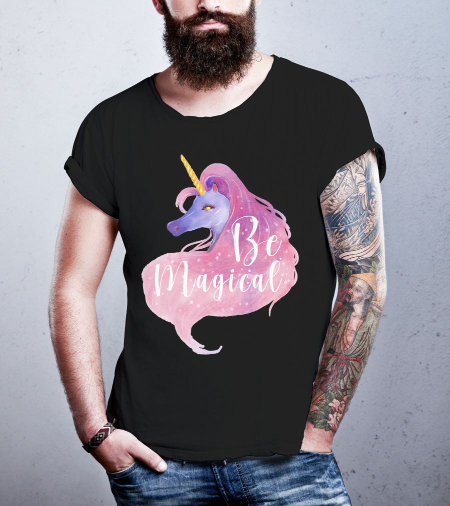 Be Magical Cute Unicorn Watercolor Pink Purple T-Shirt
