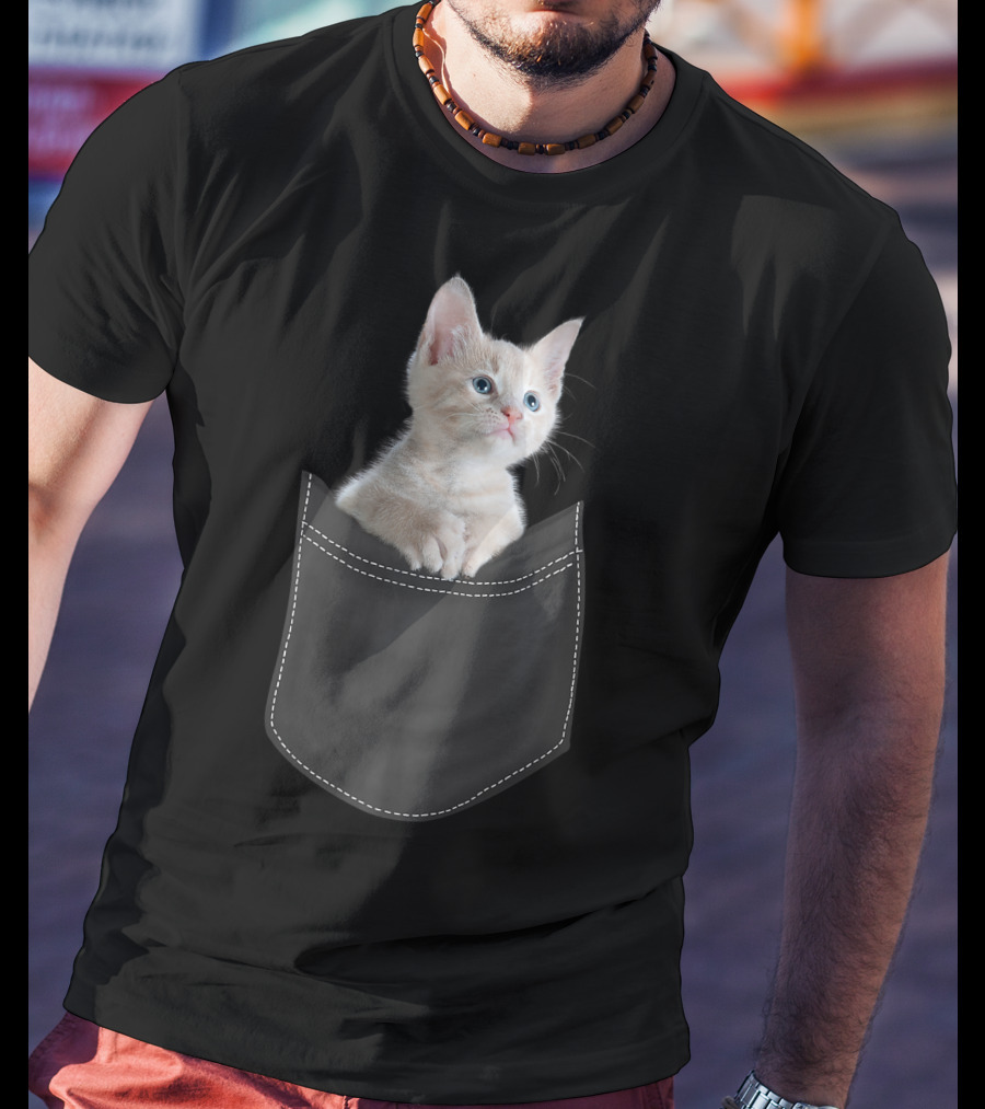 Cute White Kitty Peeking From Pocket Cats T-Shirt