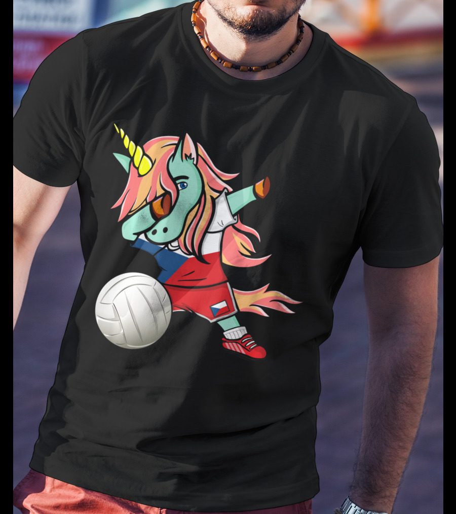 Dab Unicorn Czech Republic Volleyball Fans Czech Flag Jersey T-Shirt