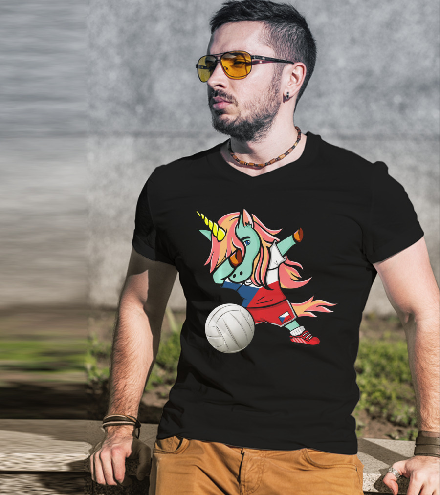 Dab Unicorn Czech Republic Volleyball Fans Czech Flag Jersey T-Shirt