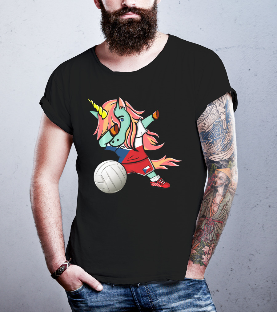 Dab Unicorn Czech Republic Volleyball Fans Czech Flag Jersey T-Shirt
