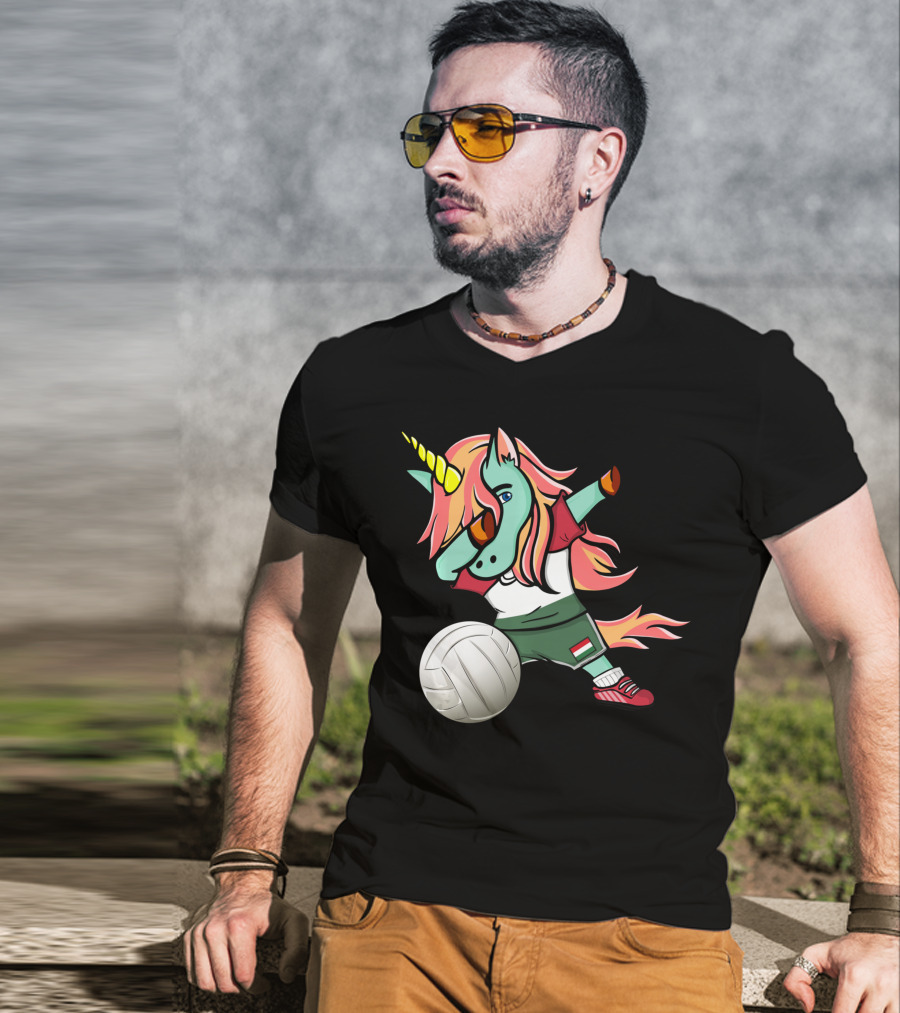 Dabbing Unicorn Hungarian Volleyball Lovers With Flag Jersey T-Shirt