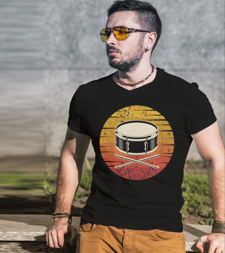 Drum Drummer Drum Band Snare Vintage Sunset T-Shirt