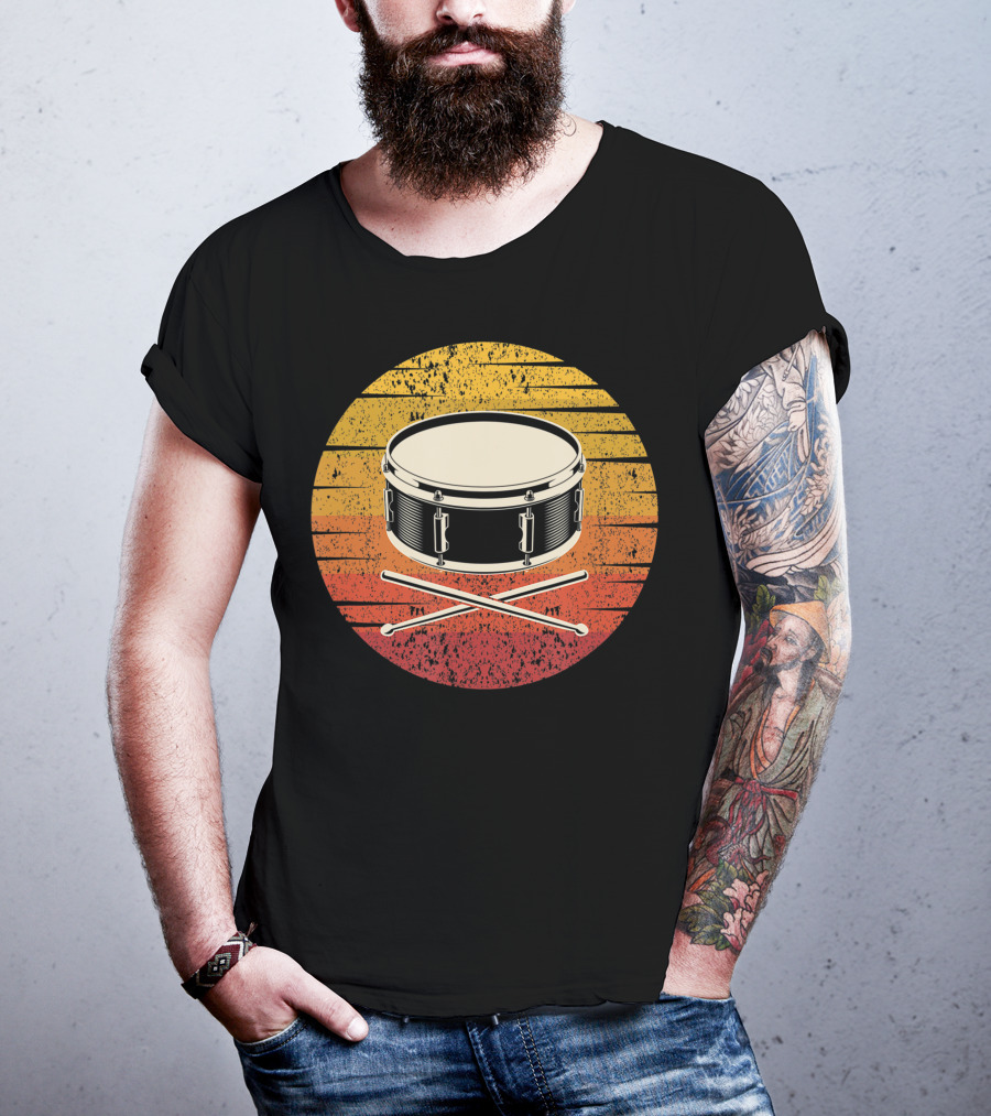 Drum Drummer Drum Band Snare Vintage Sunset T-Shirt