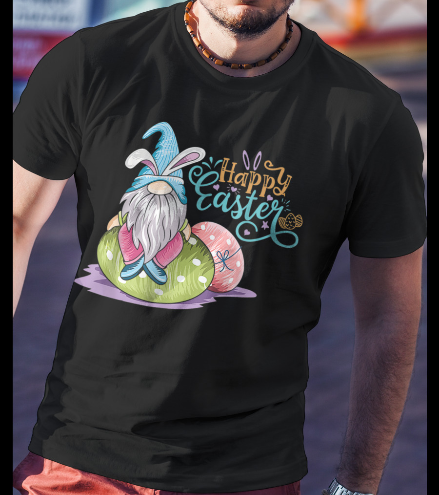 Happy Easter Gnome On Colorful Eggs T-Shirt