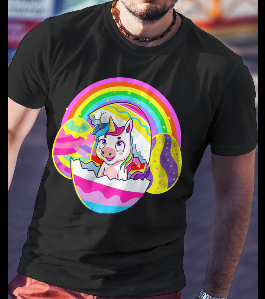 Easter Unicorn Rainbow Cute Eggs Birthday Girls T-Shirt