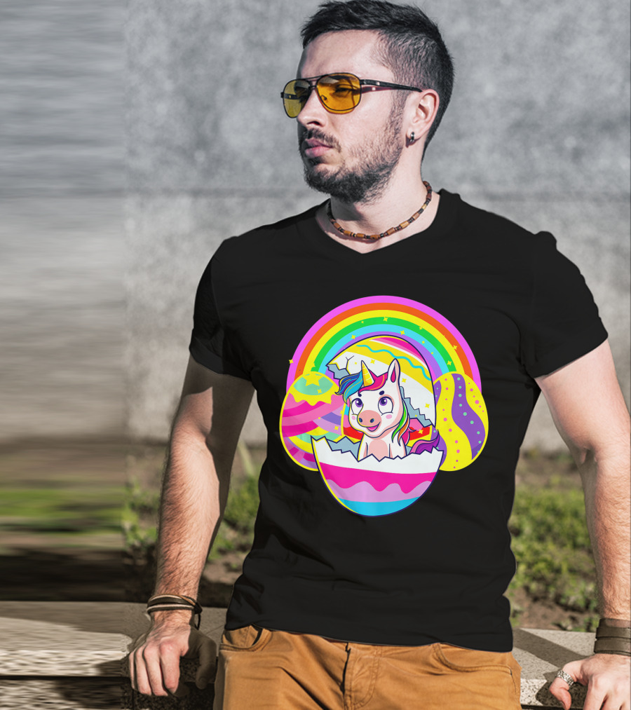 Easter Unicorn Rainbow Cute Eggs Birthday Girls T-Shirt