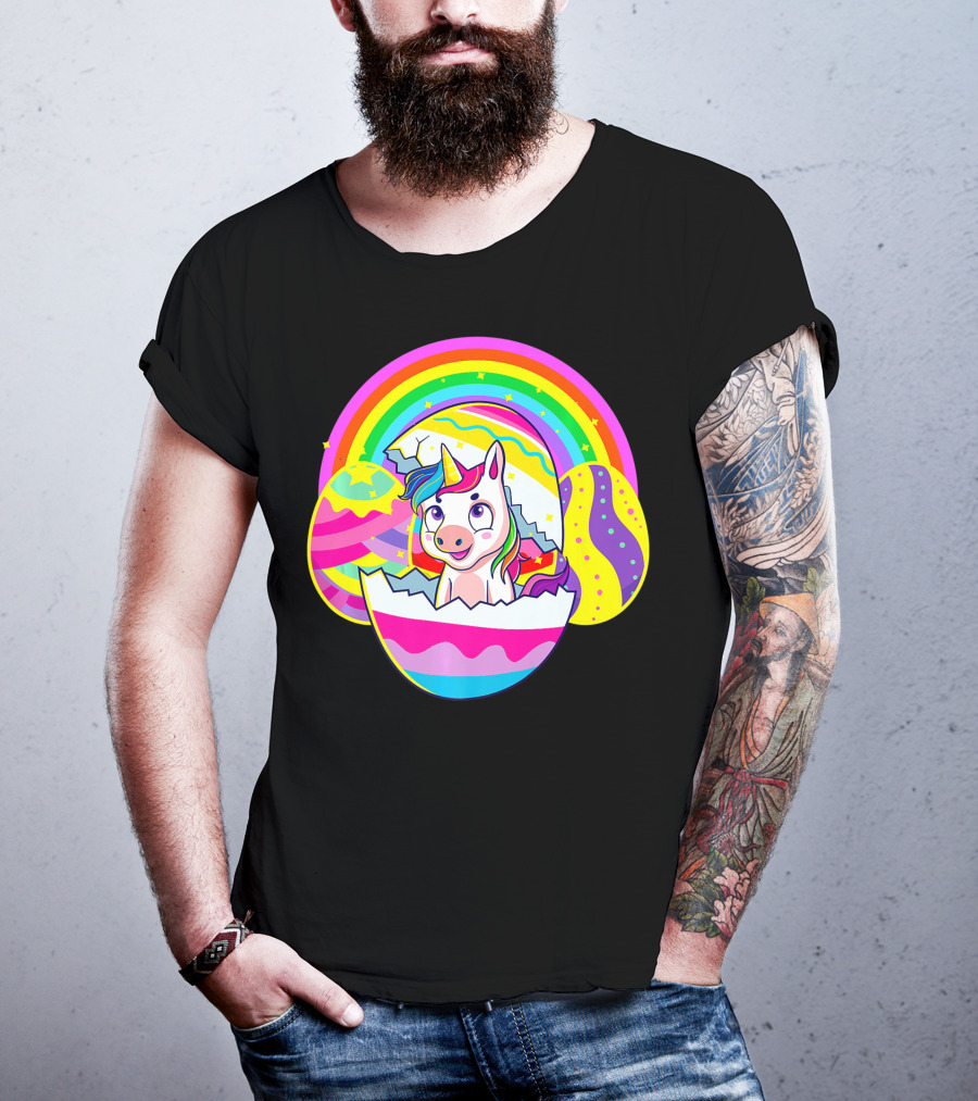 Easter Unicorn Rainbow Cute Eggs Birthday Girls T-Shirt