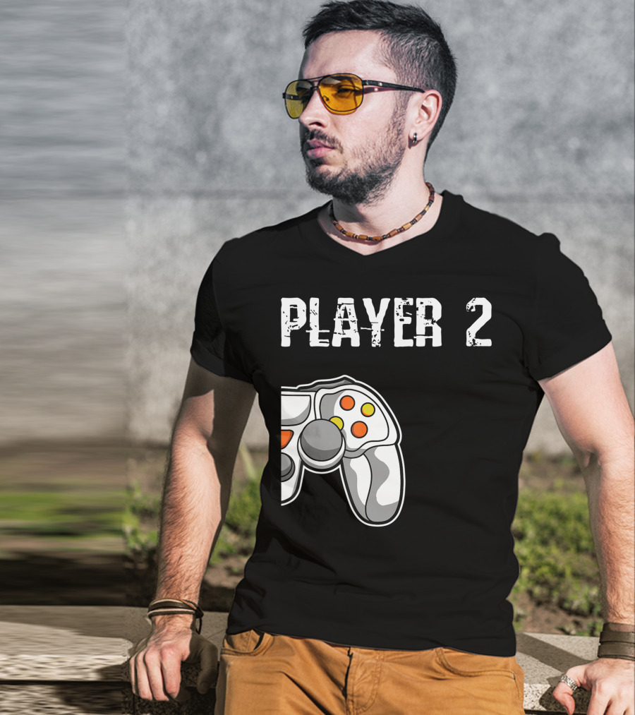 Player 2 Gamer Couple Matching Gaming Player Controller T-Shirt