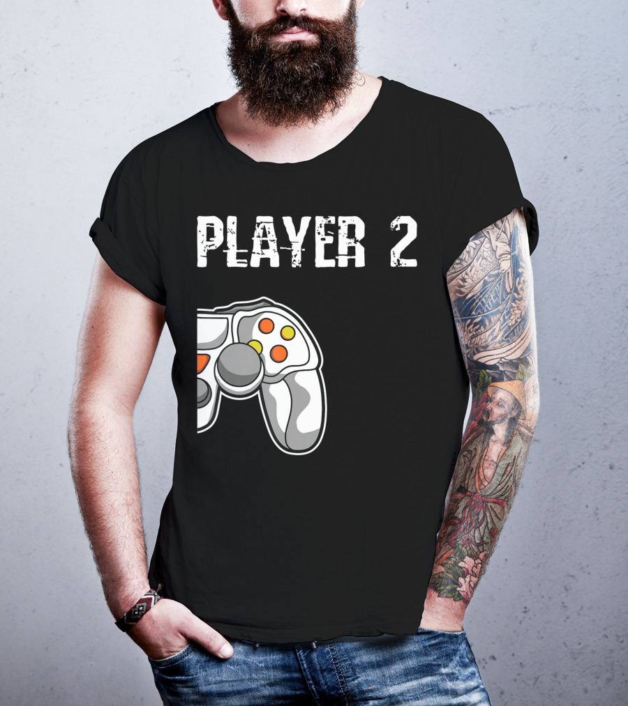 Player 2 Gamer Couple Matching Gaming Player Controller T-Shirt