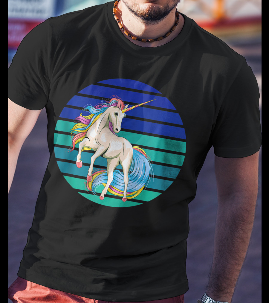 Girls Unicorn Rainbow Striped Sunset T-Shirt
