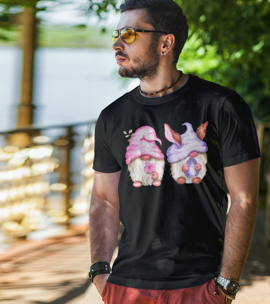 Easter Gnome Springtime Bunny Hat Flowers And Egg T-Shirt
