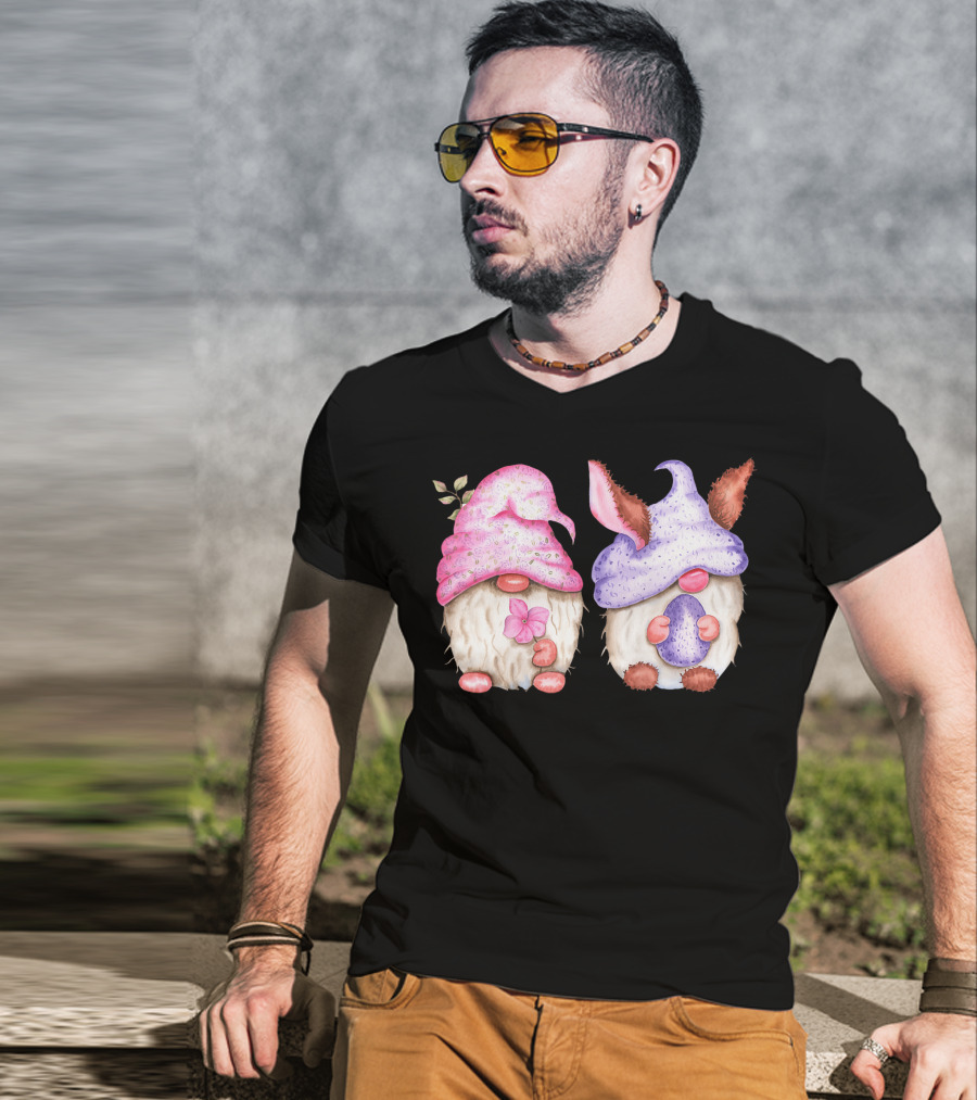 Easter Gnome Springtime Bunny Hat Flowers And Egg T-Shirt