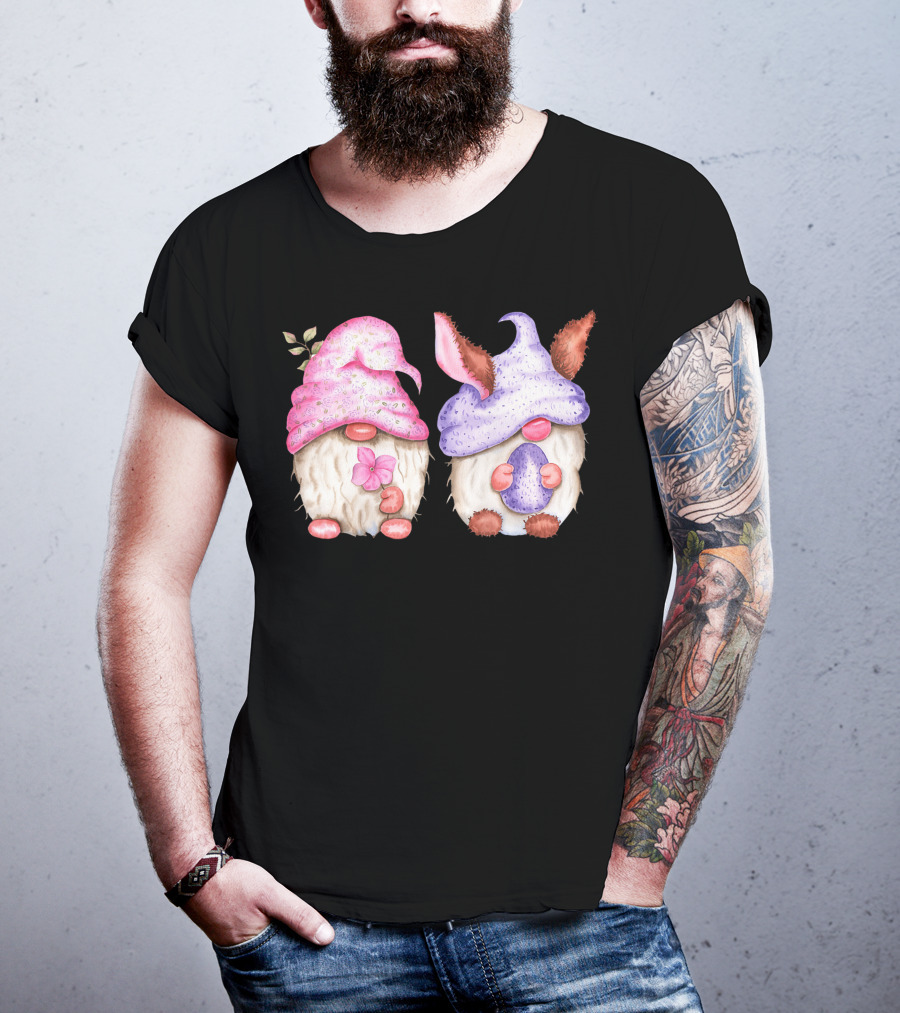 Easter Gnome Springtime Bunny Hat Flowers And Egg T-Shirt