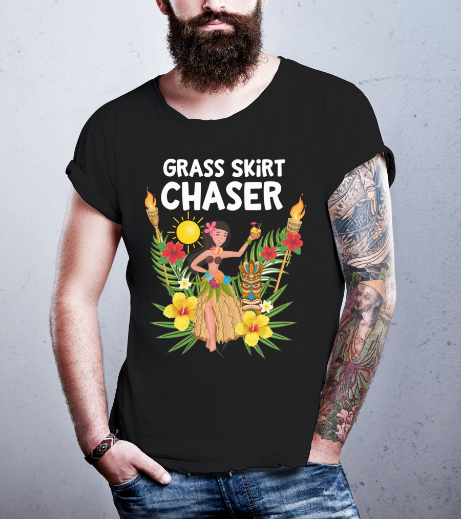 Grass Skirt Chaser Tiki Party Luau Party Tropical Fun Polynesian T-Shirt