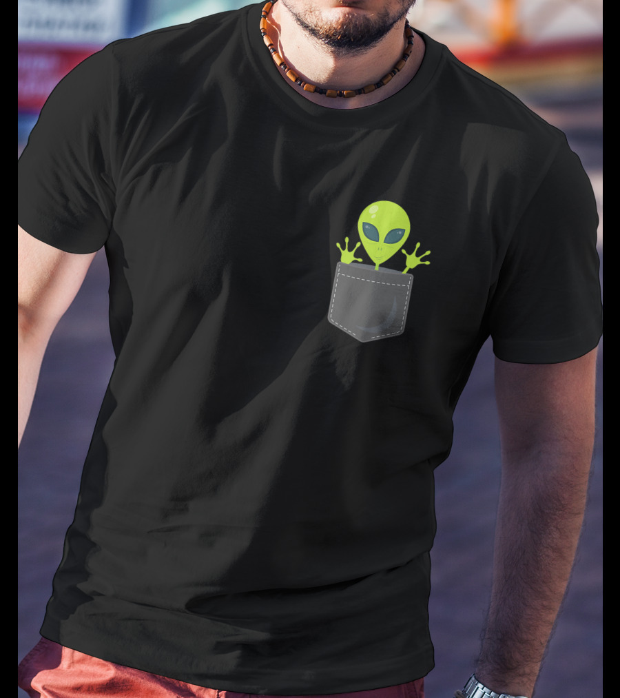 Green Cute Alien Peeking From Pocket T-Shirt
