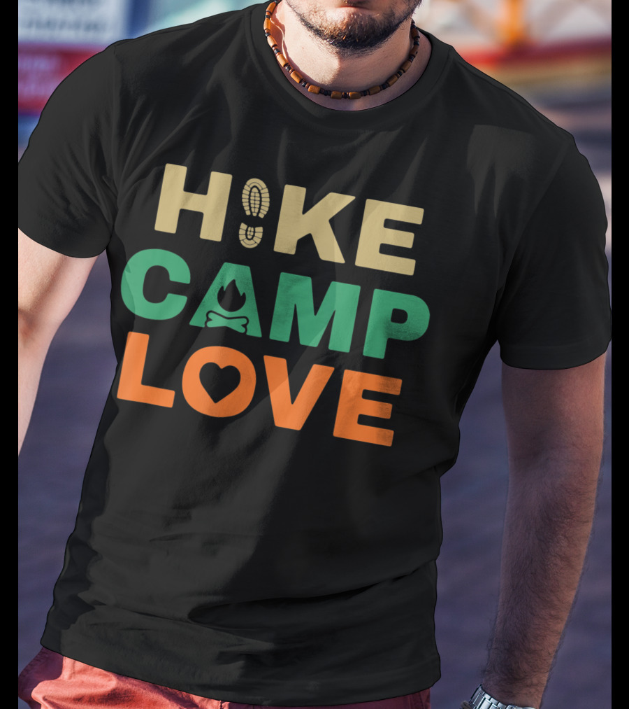 Hike Camp Love Boot Print Bonfire Heart Camping Hiking T-Shirt