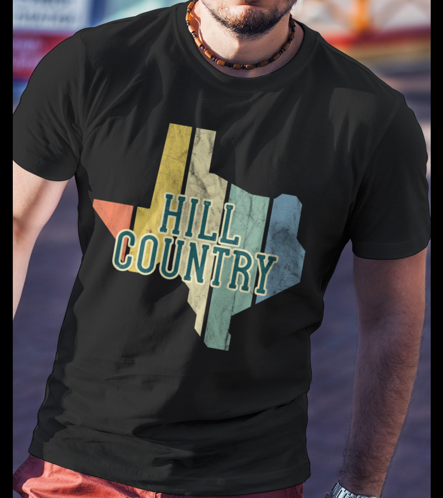 Hill Country Texas State Map Retro T-Shirt