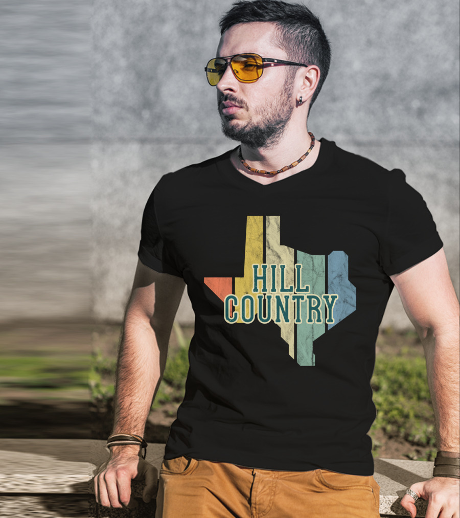 Hill Country Texas State Map Retro T-Shirt