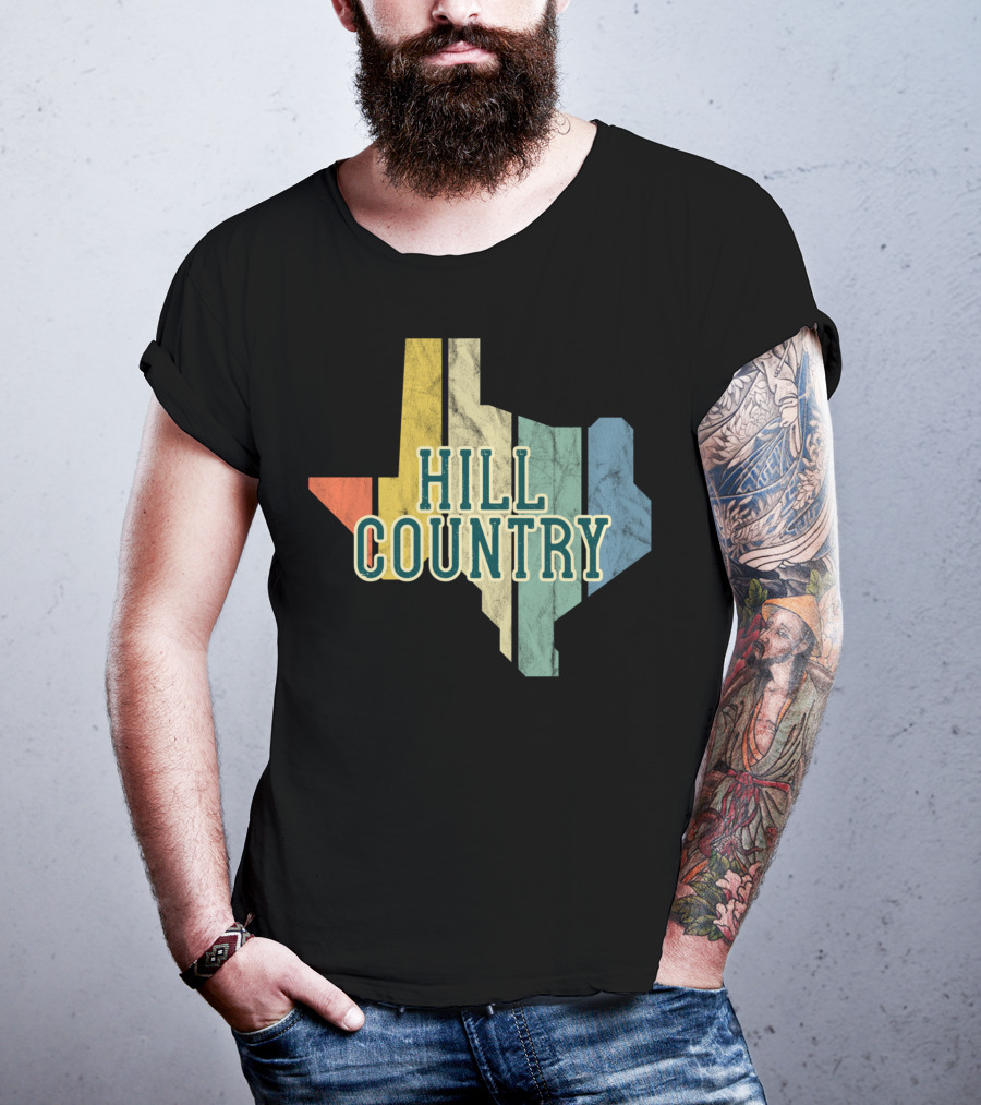 Hill Country Texas State Map Retro T-Shirt