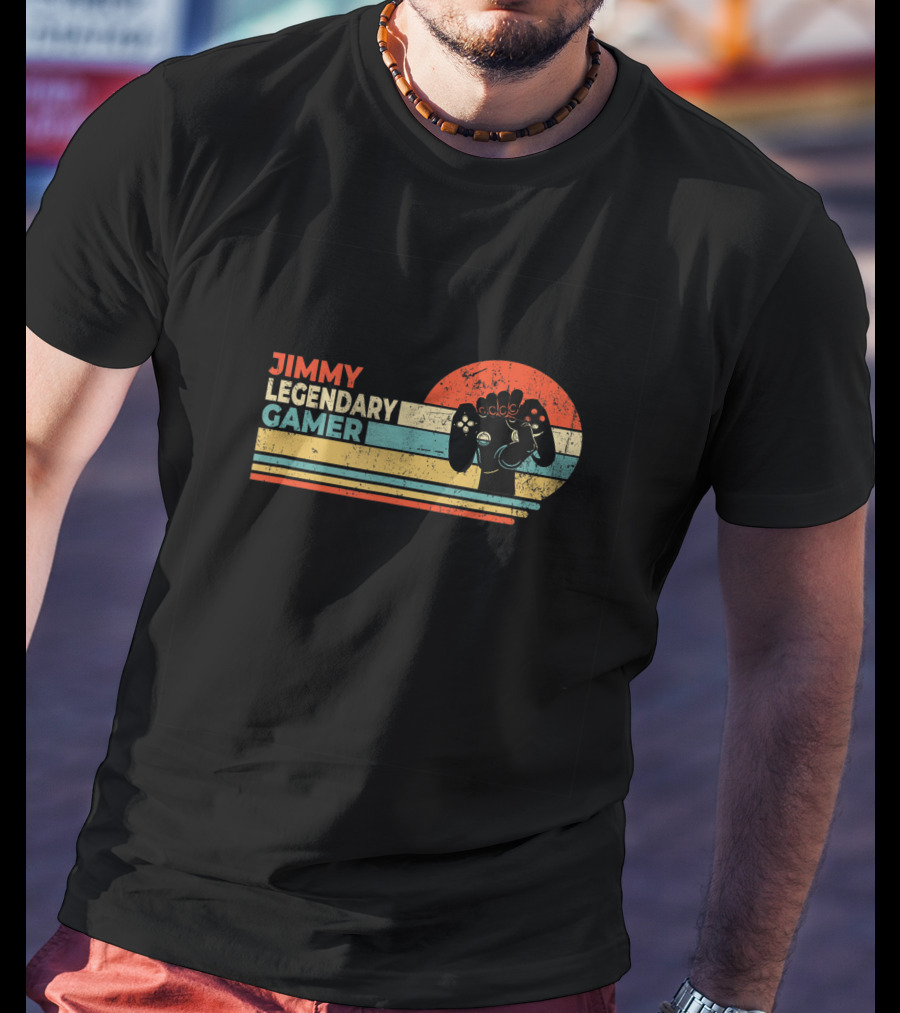 Jimmy Legendary Gamer Personalized First Name Retro Sunset Controller T-Shirt