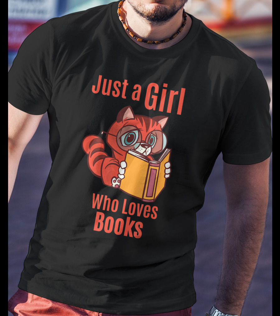 Just A Girl Who Loves Books Cute Cat Reading T-Shirt
