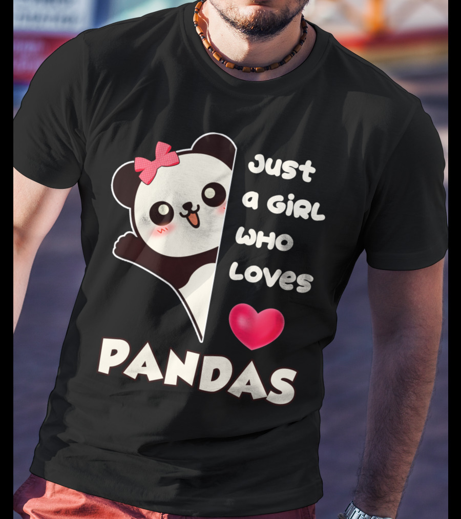 Just A Girl Who Loves Pandas Cute Kawaii Panda With Red Bow And Heart T-Shirt