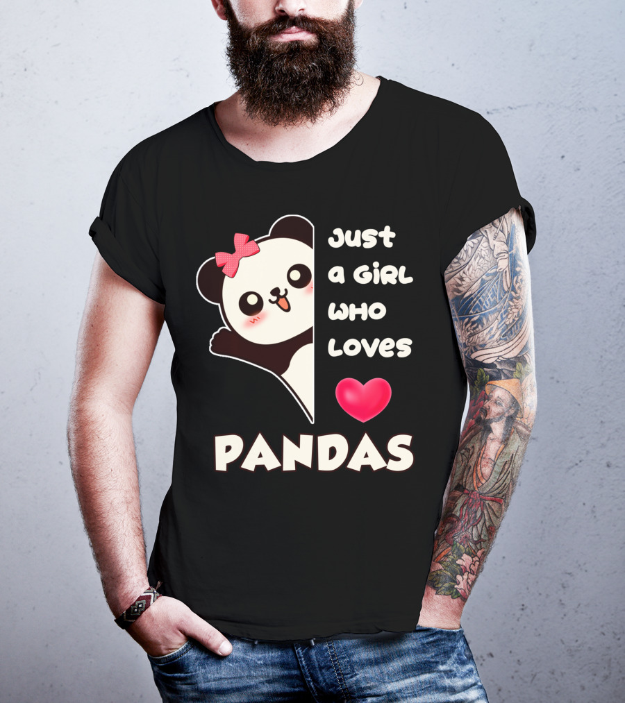 Just A Girl Who Loves Pandas Cute Kawaii Panda With Red Bow And Heart T-Shirt