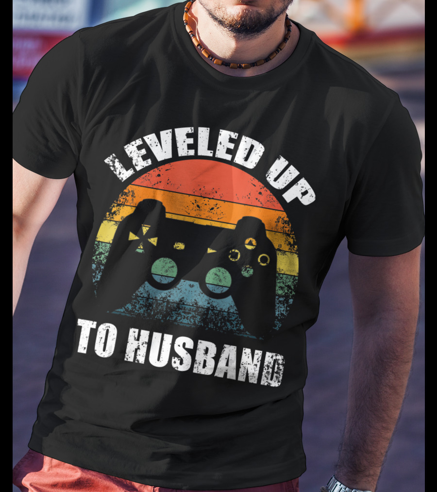 Leveled Up To Husband Retro Video Game Controller Wedding Announcement T-Shirt