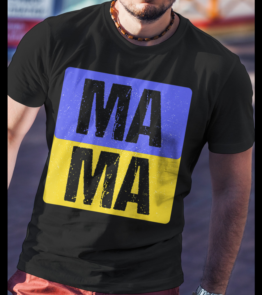 Mama Modern Boxed Square Mom Cute Family Mother Distressed Blue Yellow Blocks T-Shirt