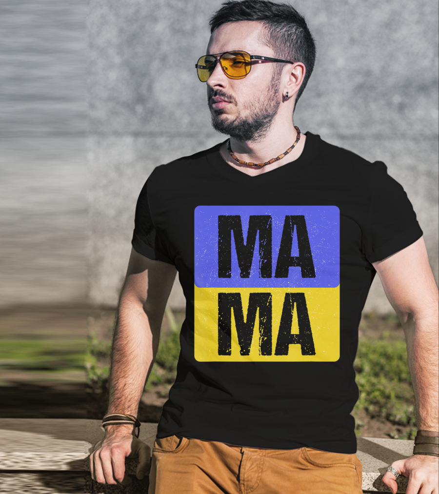 Mama Modern Boxed Square Mom Cute Family Mother Distressed Blue Yellow Blocks T-Shirt
