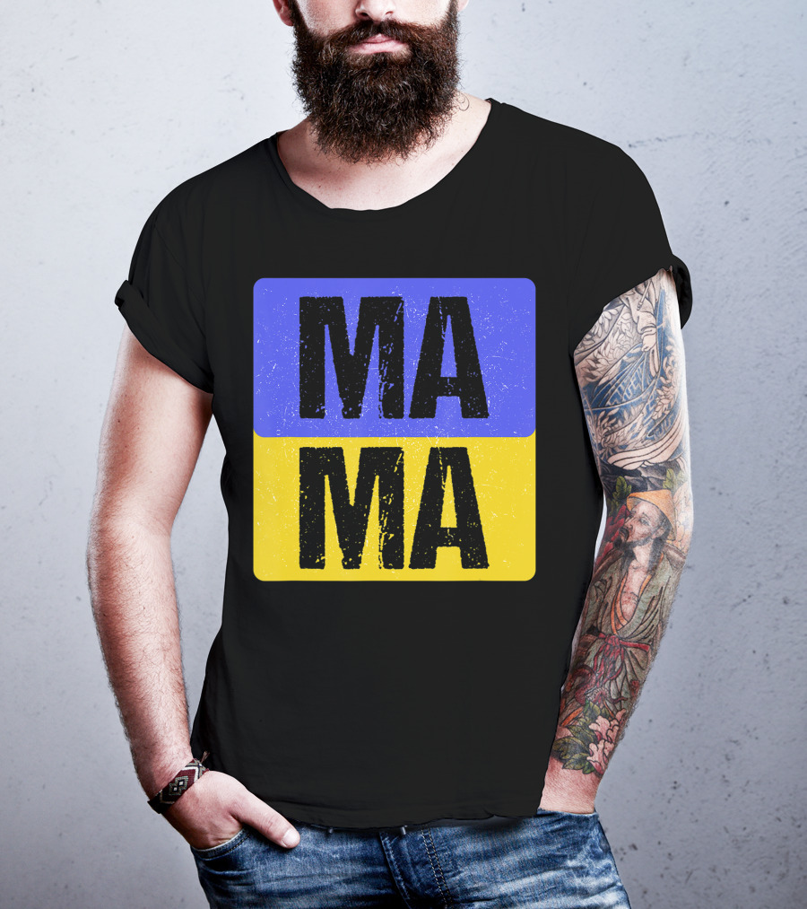Mama Modern Boxed Square Mom Cute Family Mother Distressed Blue Yellow Blocks T-Shirt
