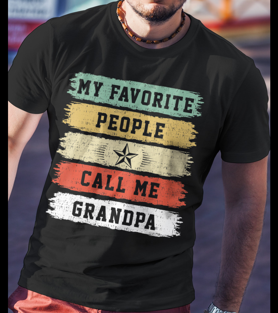 My Favorite People Call Me Grandpa Distressed Stripes Star T-Shirt
