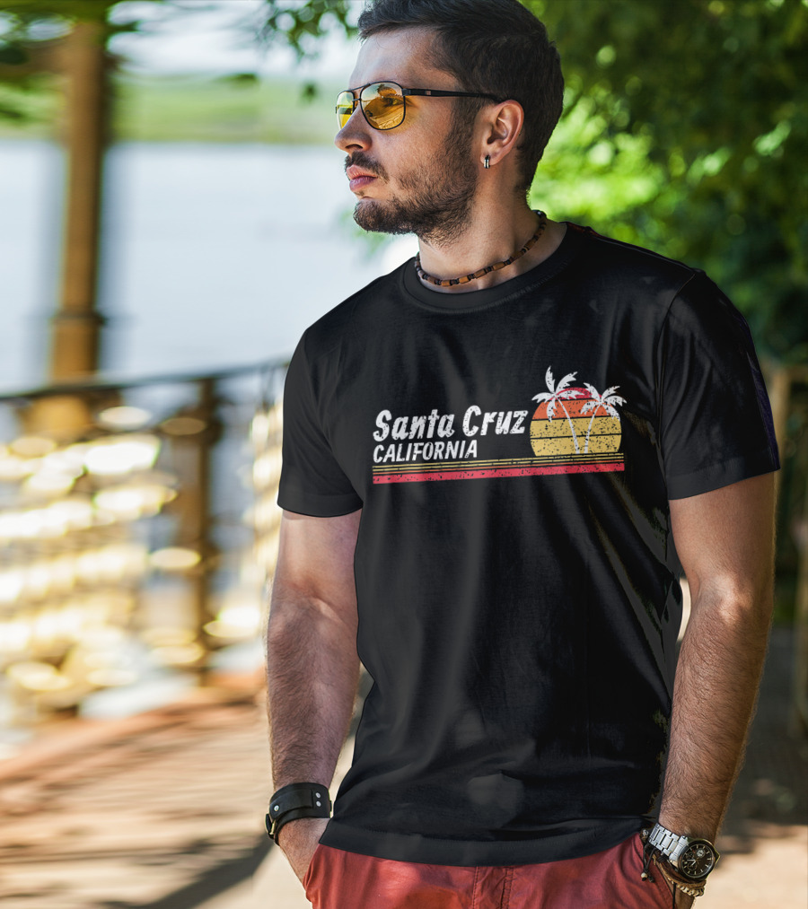 Santa Cruz California Palm Trees Vintage Sunset T-Shirt