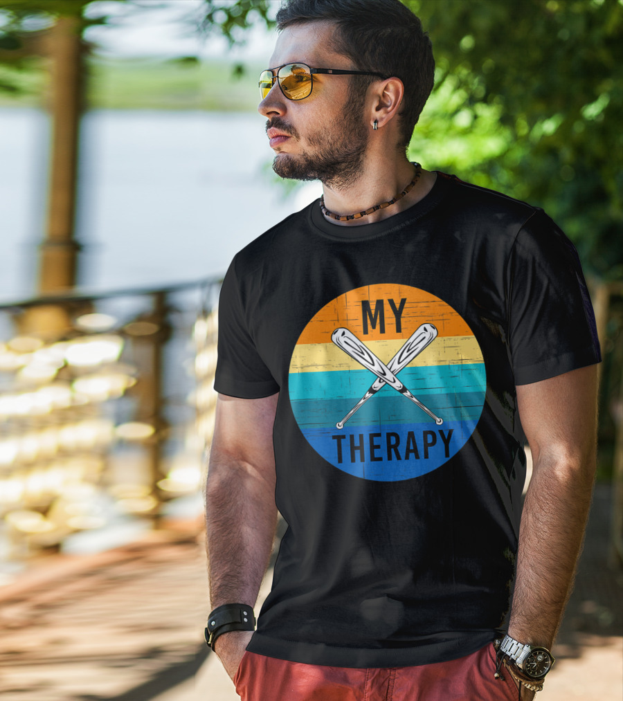 My Therapy Is Baseball American Baseball Fan Training Top Vintage Retro Crossed Bats T-Shirt
